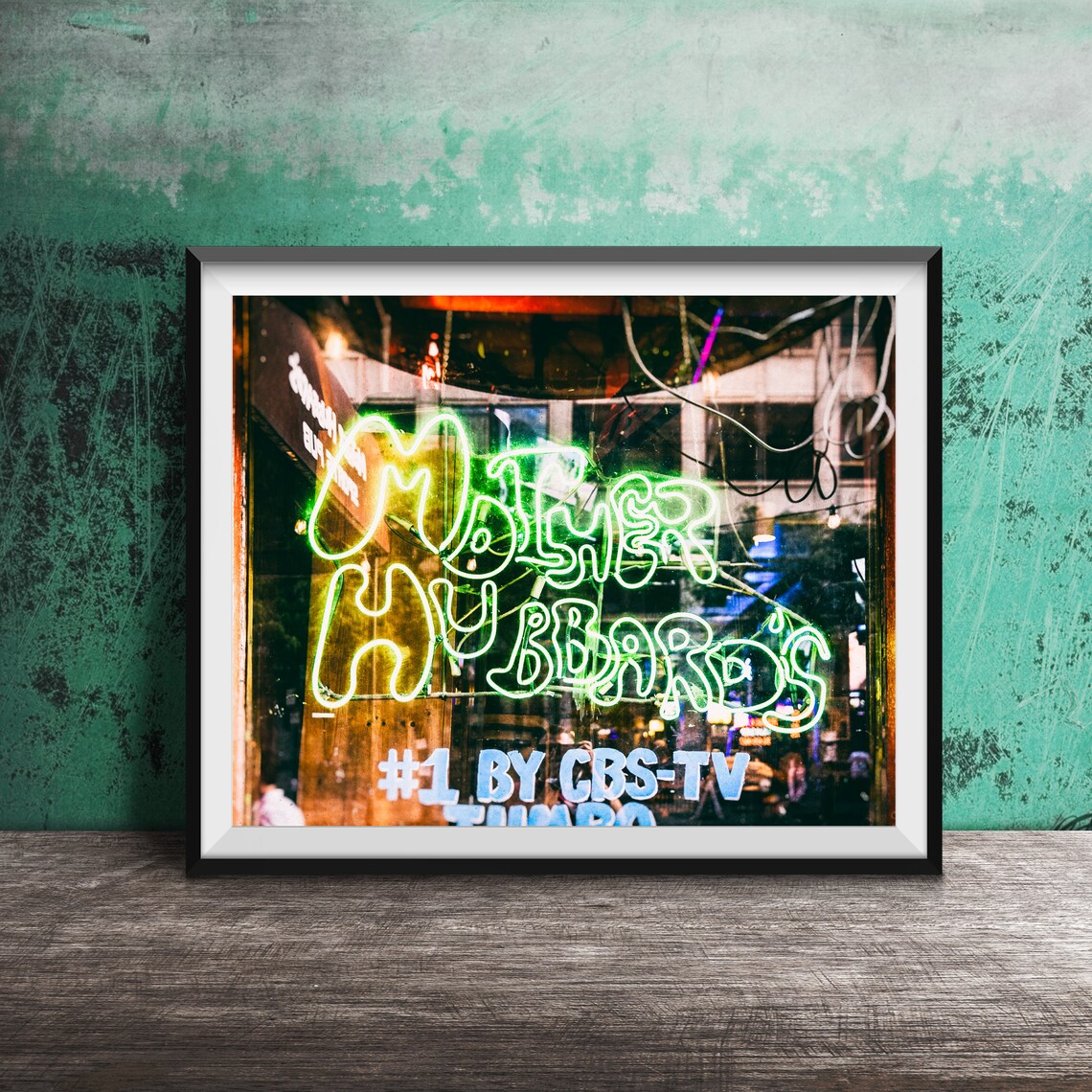 Mother Hubbards Chicago Green Neon Window Sign Bar Night Art Poster