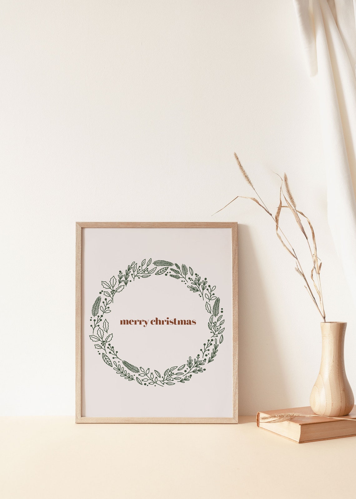 Merry Christmas Wreath Minimal Botanical Holiday Decor Art Poster - Image 2