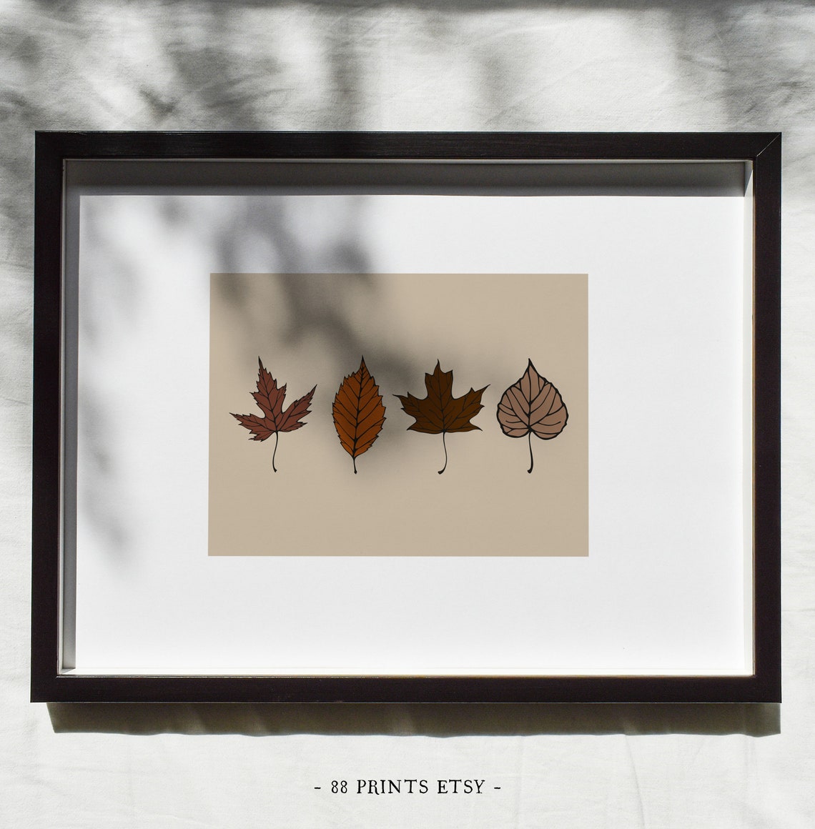 Four Autumn Fall Leaves Botanical Art Illustration Beige Poster - Image 3