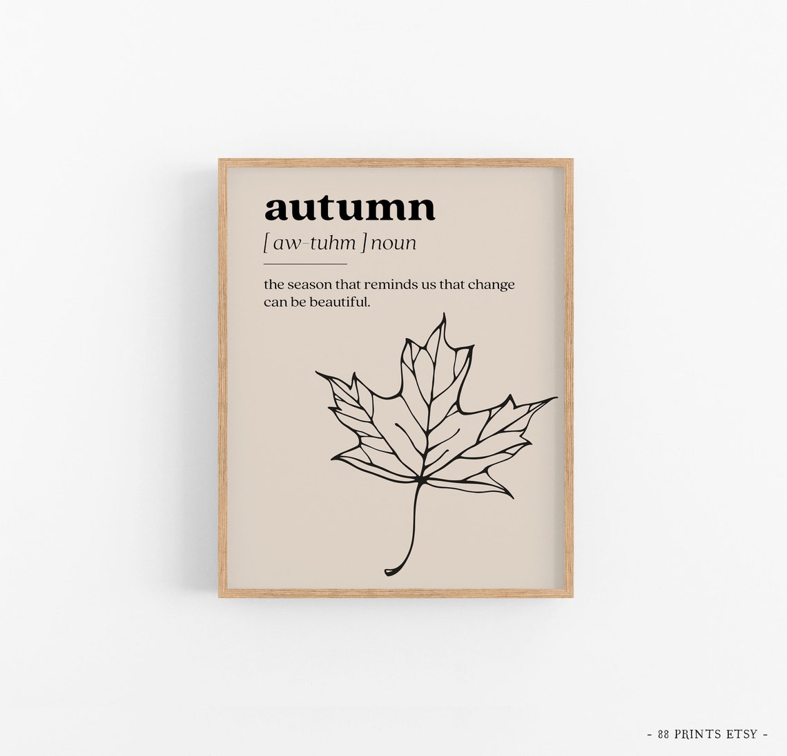Autumn Definition Dictionary Quote With Maple Leaf Line Drawing Poster - Image 2