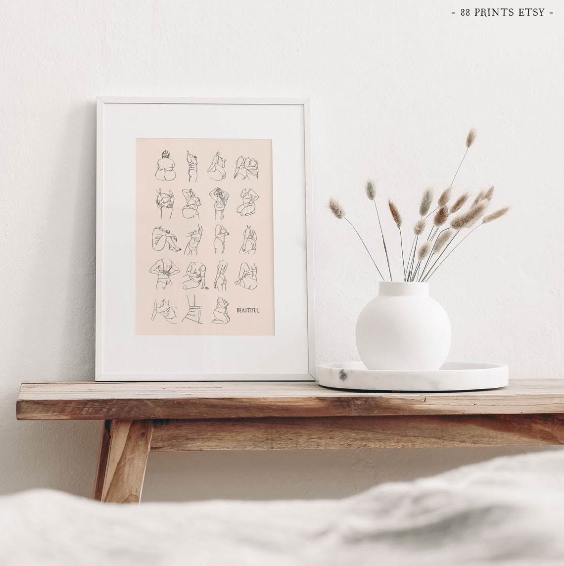 Beautiful Body Positivity Twenty Figures Line Art Beige Poster - Image 3