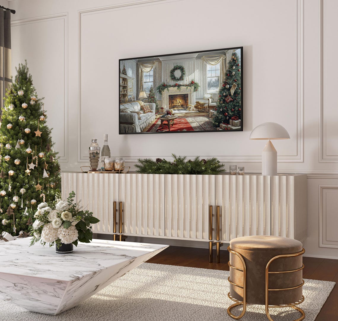 Cozy Christmas Living Room Christmas Frame Tv Art Frame Tv Art Christmas Frame Tv Christmas Art Holiday Frame Tv Art Art For Your Tv - Image 4