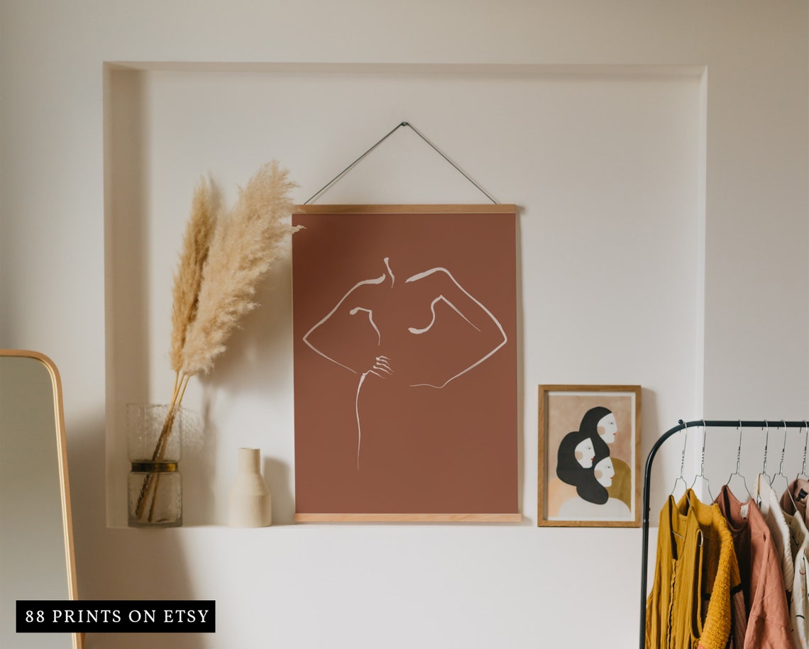 Terracotta Female Torso Abstract White Line Art Modern Poster - Image 3