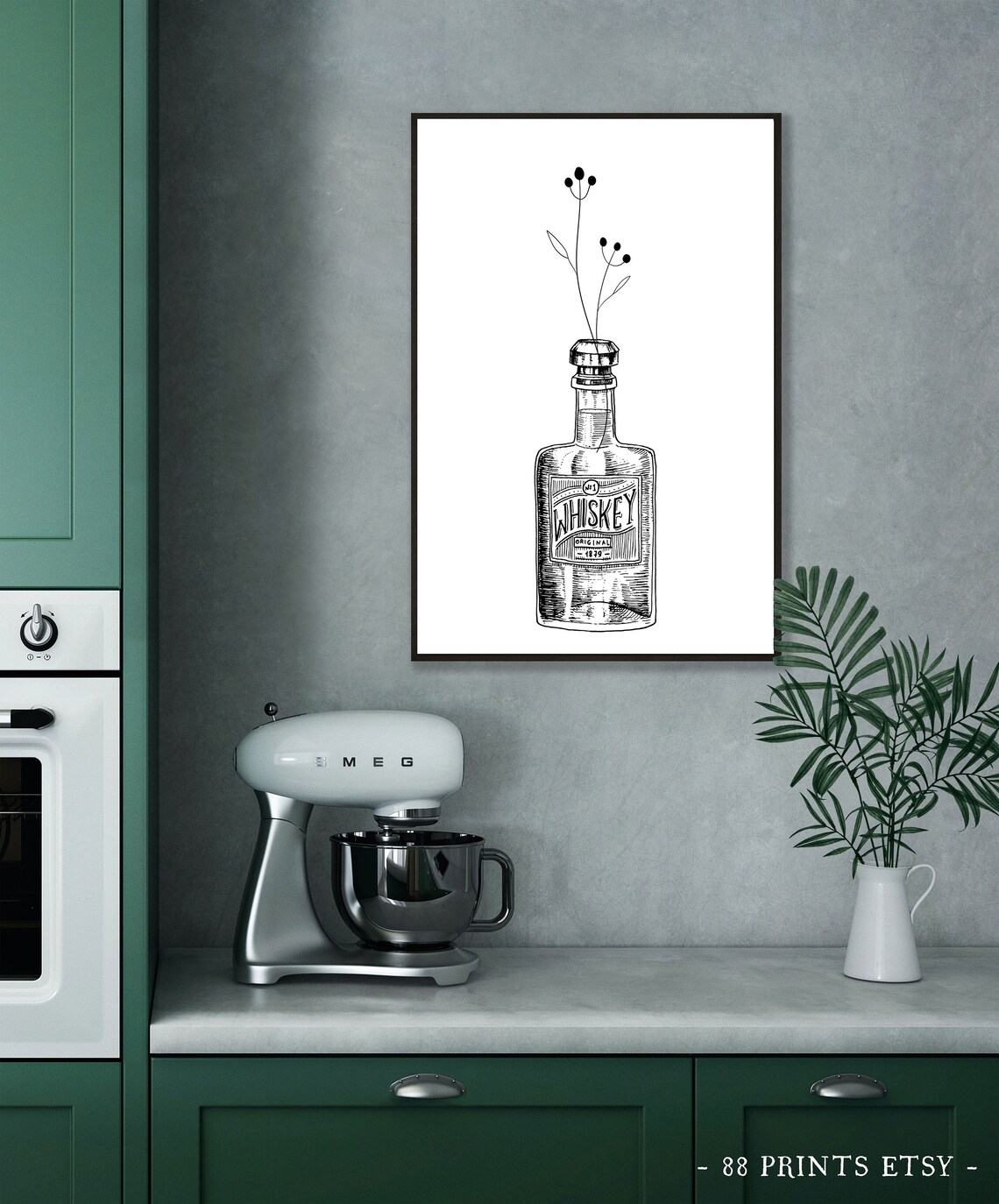 Whiskey Bottle Vintage 1899 Floral Minimalist Bar Art Poster - Image 2