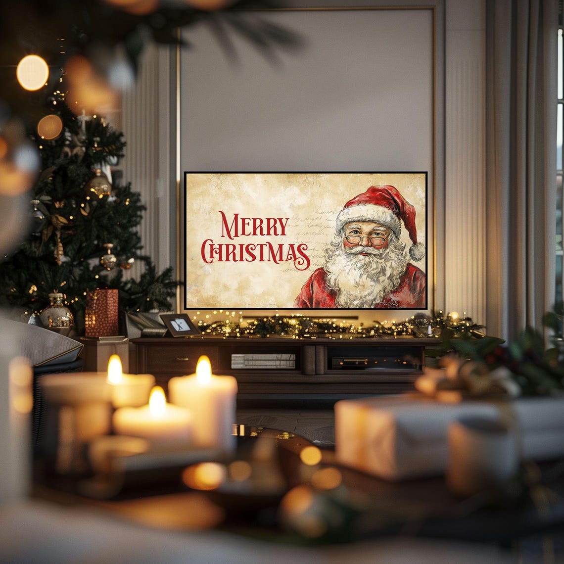 Vintage Santa Merry Christmas Frame TV Art Christmas Decor Poster - Image 3