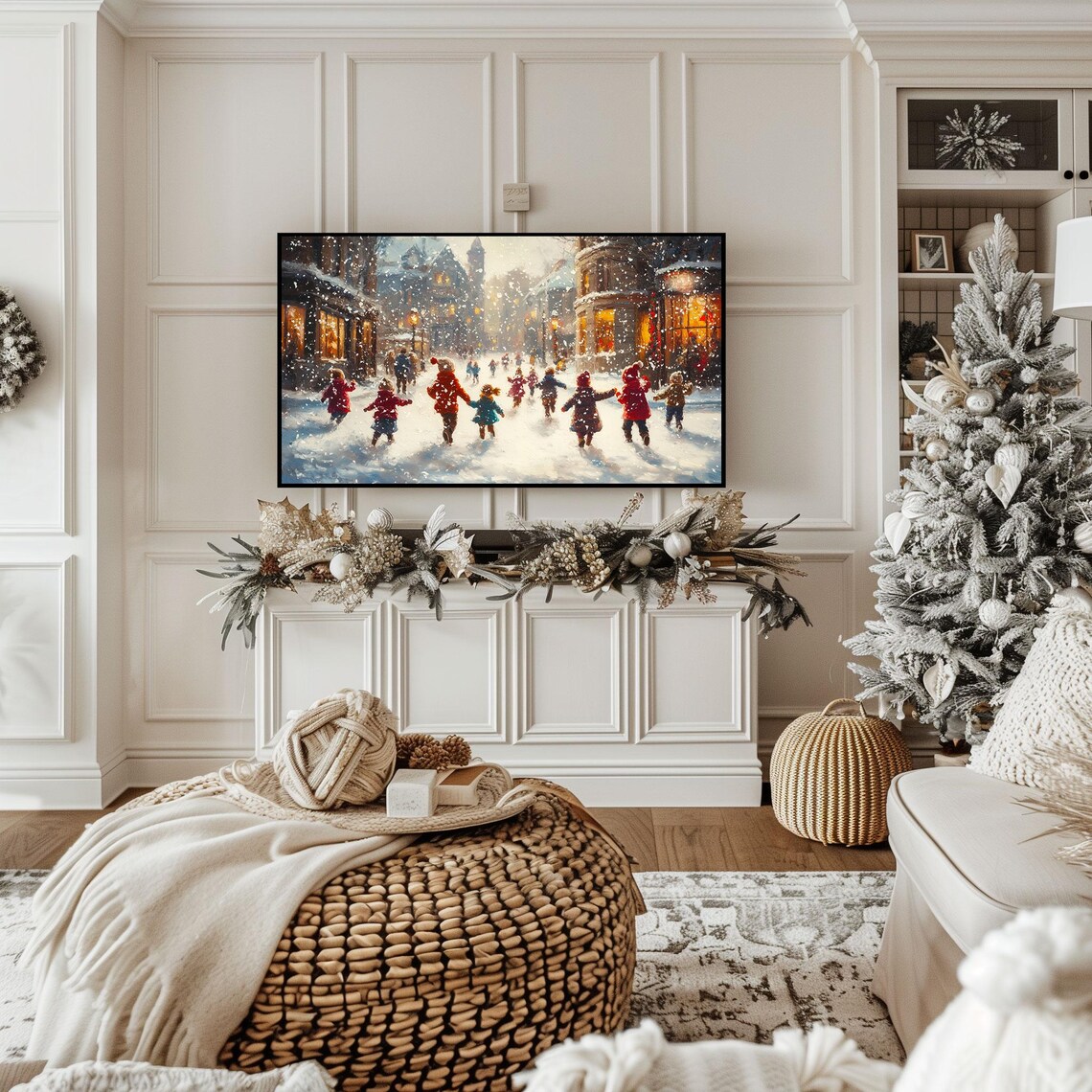 Snowy Village Street Children Christmas Frame Tv Holiday Poster - Image 2