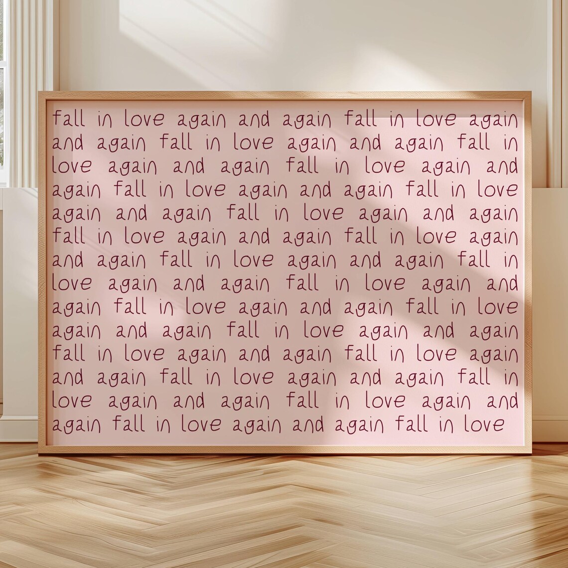 Fall In Love Again Pink Quote Poster, Retro Minimalist