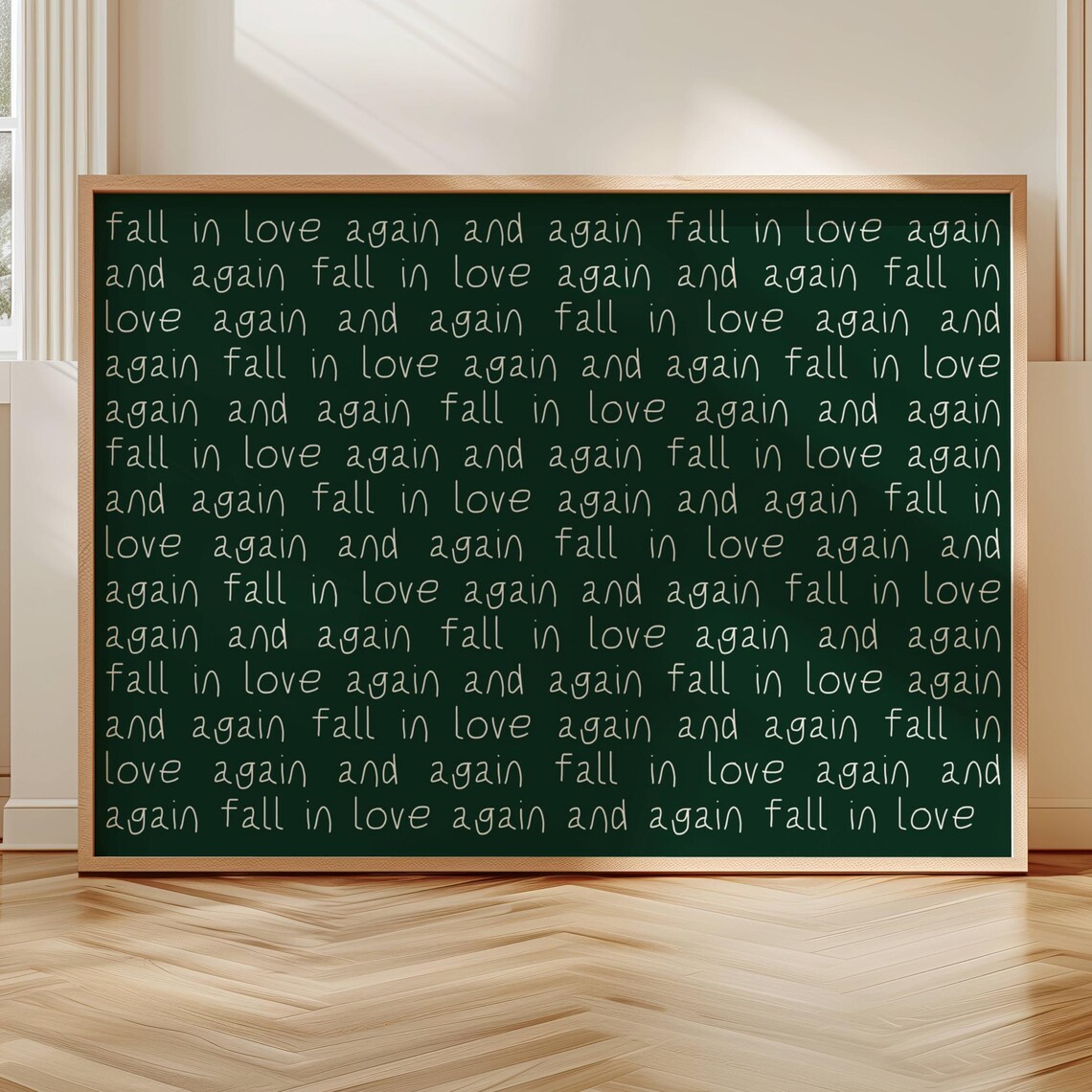 Fall In Love Again And Green Quote Poster, Minimalist Typography