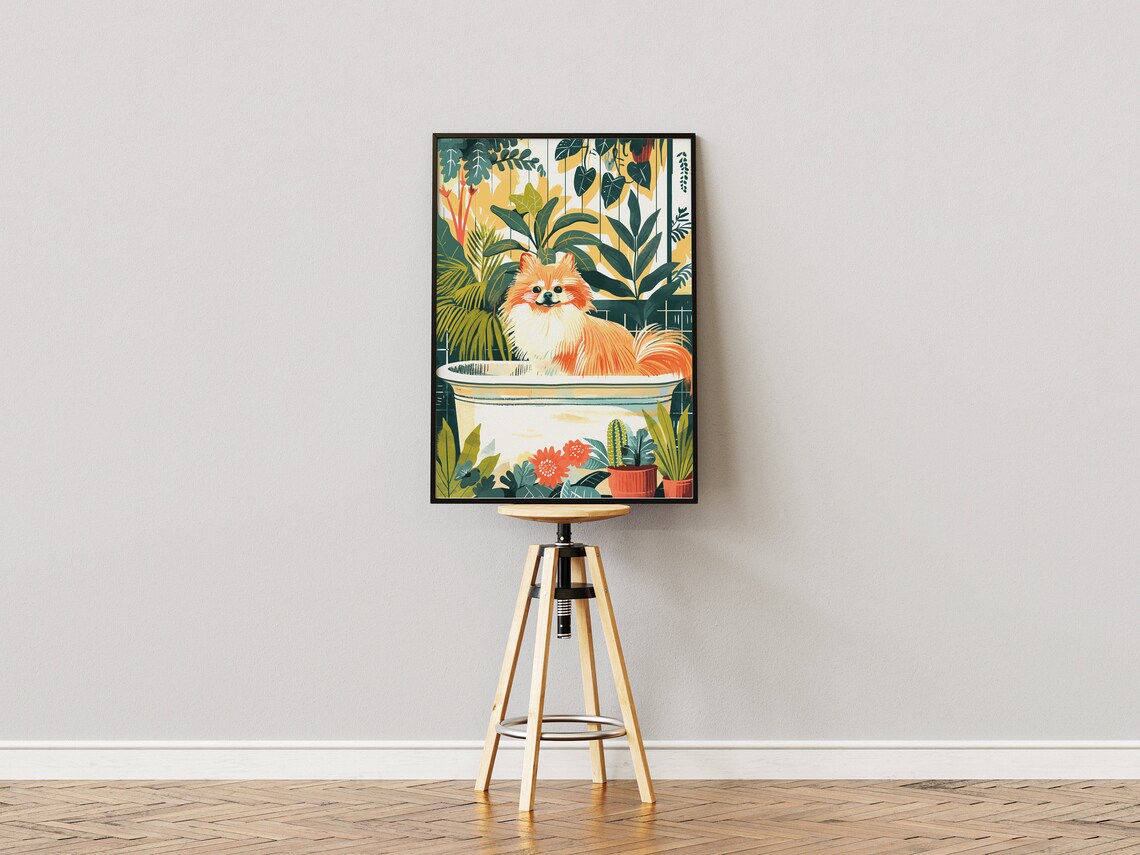 Pomeranian Bathtub Wash Tub Botanical Green House Plant Art Poster - Image 3