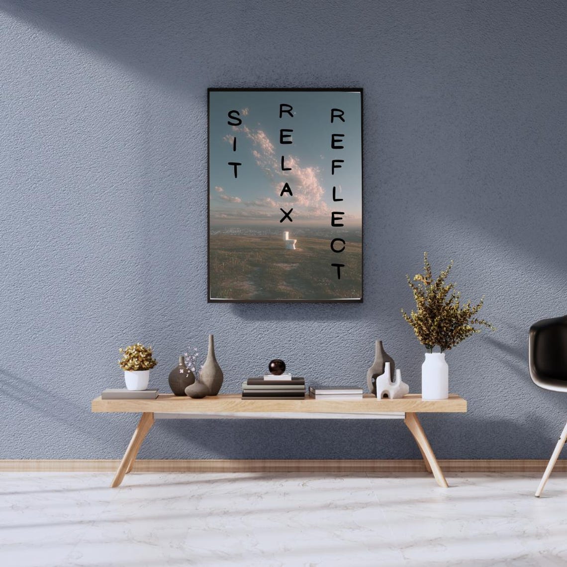 Sit Relax Reflect Vertical Text Cloud Landscape Funny Bathroom Poster