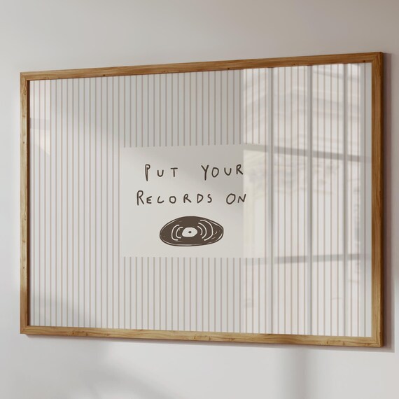 Retro Living Room Print Neutral Striped Wall Art Digital Download Horizontal