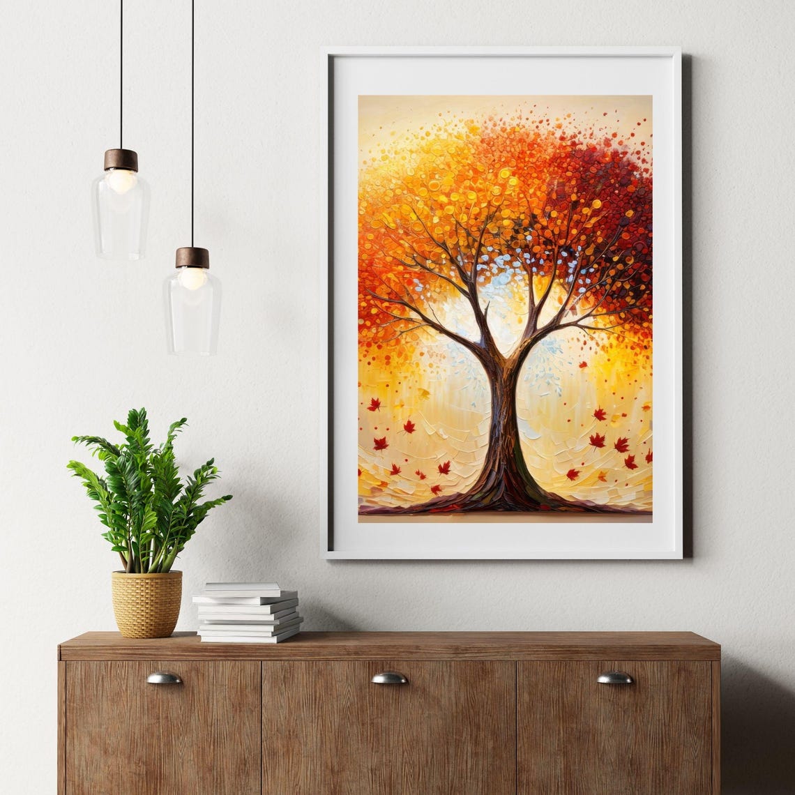 Autumn Tree with Golden Red Foliage Impressionist Fall Art Poster