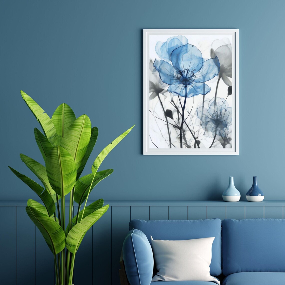 Ethereal Blue Floral Watercolor Delicate Modern Botanical Poster