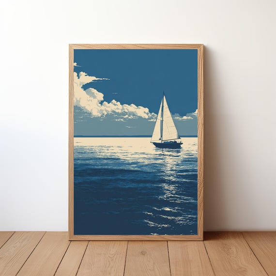 Sailboat Poster Minimalist Modern Nautical Wall Art Simple Ocean Boat Print Coastal Decor For Sailor Sea Lover Gift Illustration Sl51