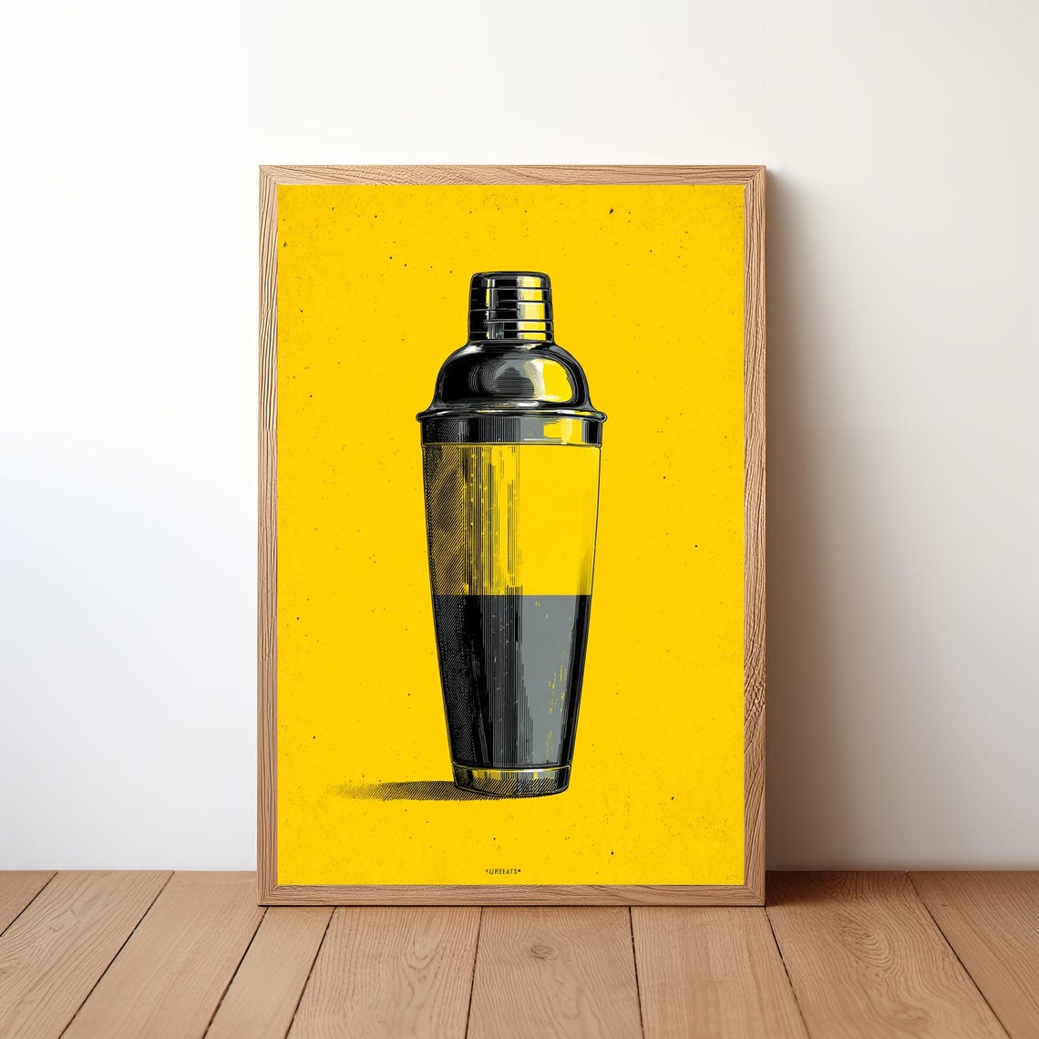 Bold Pop Art Cocktail Shaker Bright Yellow Retro Bar Wall Art