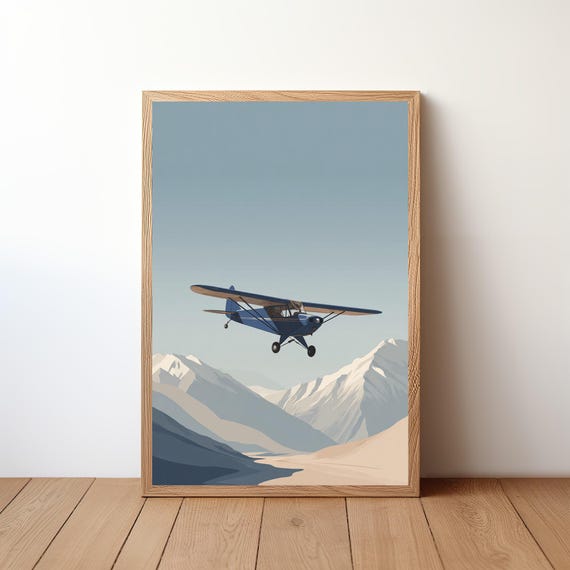 Minimalist Cessna Plane Poster Modern Aviation Wall Art Small Aircraft In Sky Print Simple Pilot Decor Clean Flight Illustration Avi34