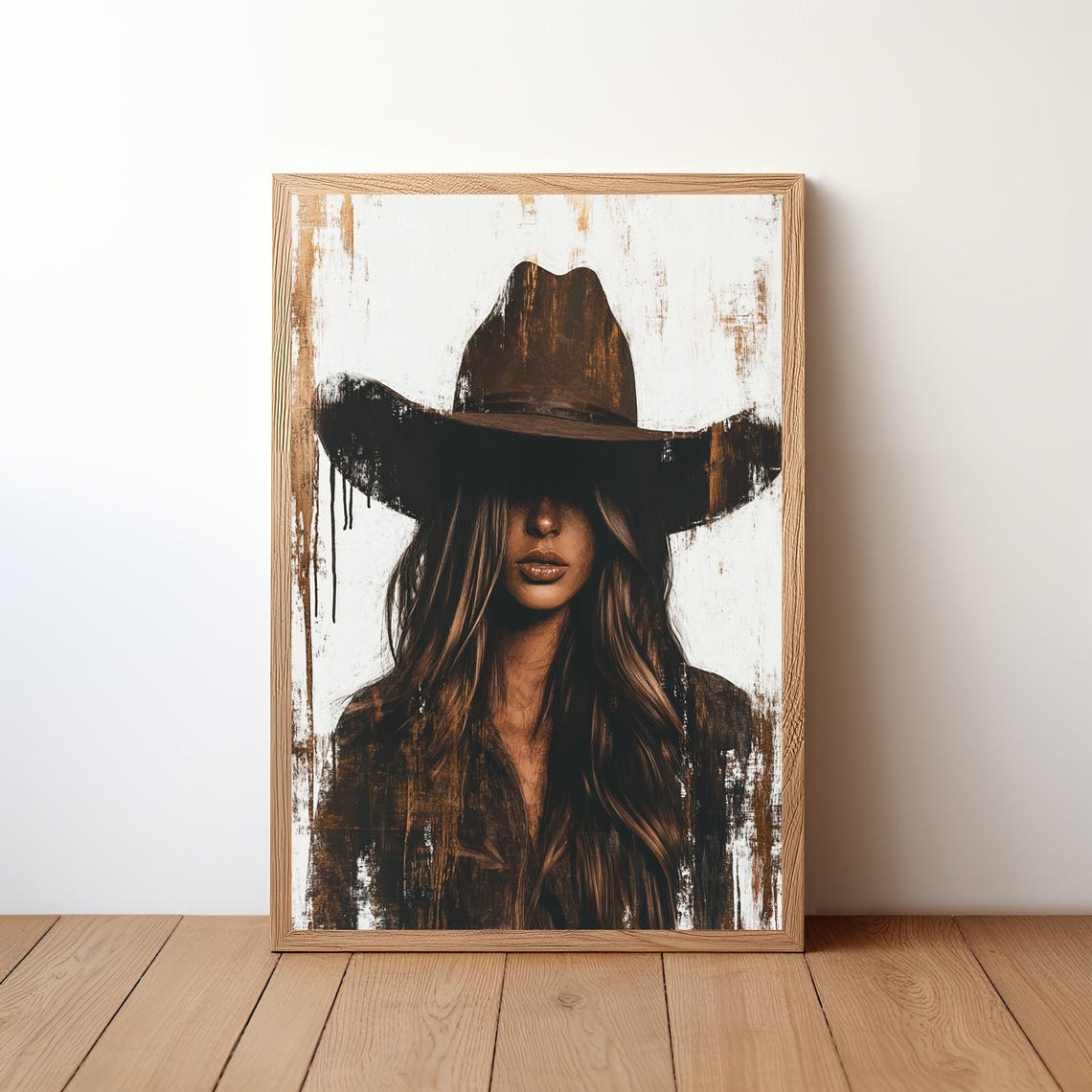 Cowgirl Western Portrait Art Poster Rustic Cowboy Hat Boho Wall Decor