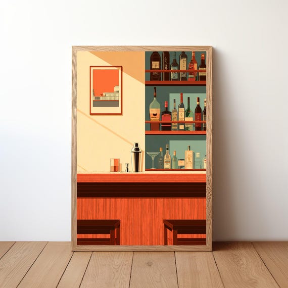 Cocktail Bar Wall Art Print Minimalist Modern Vector Drink Poster Home Decor Mixology Bartender Gift Kitchen Illustration Bar39