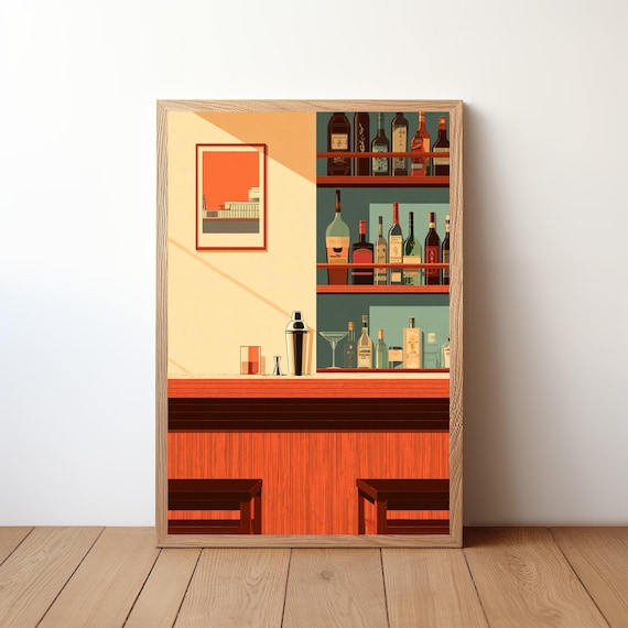 Minimalist Vector Cocktail Bar Bottle Shelf Shaker Art Poster