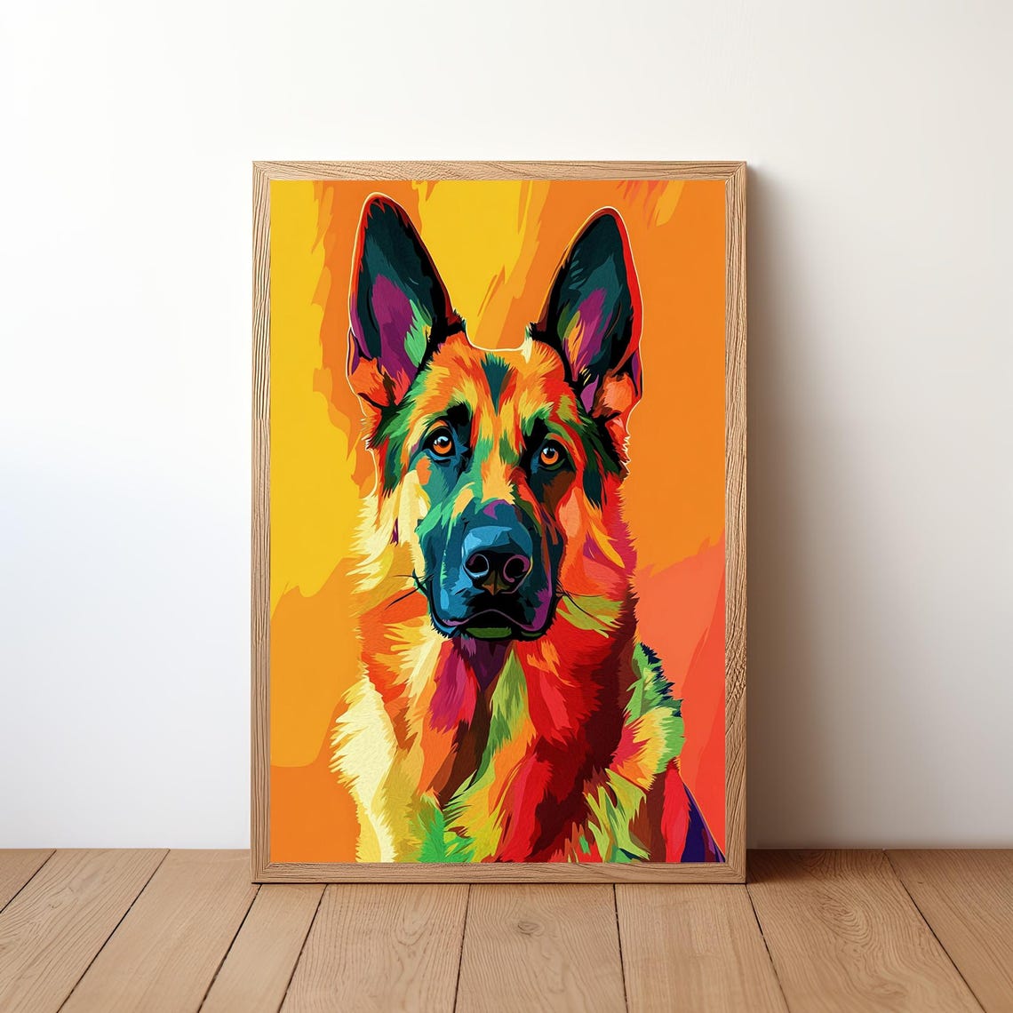 German Shepherd Pop Art Portrait Vibrant Rainbow Dog Wall Decor Poster