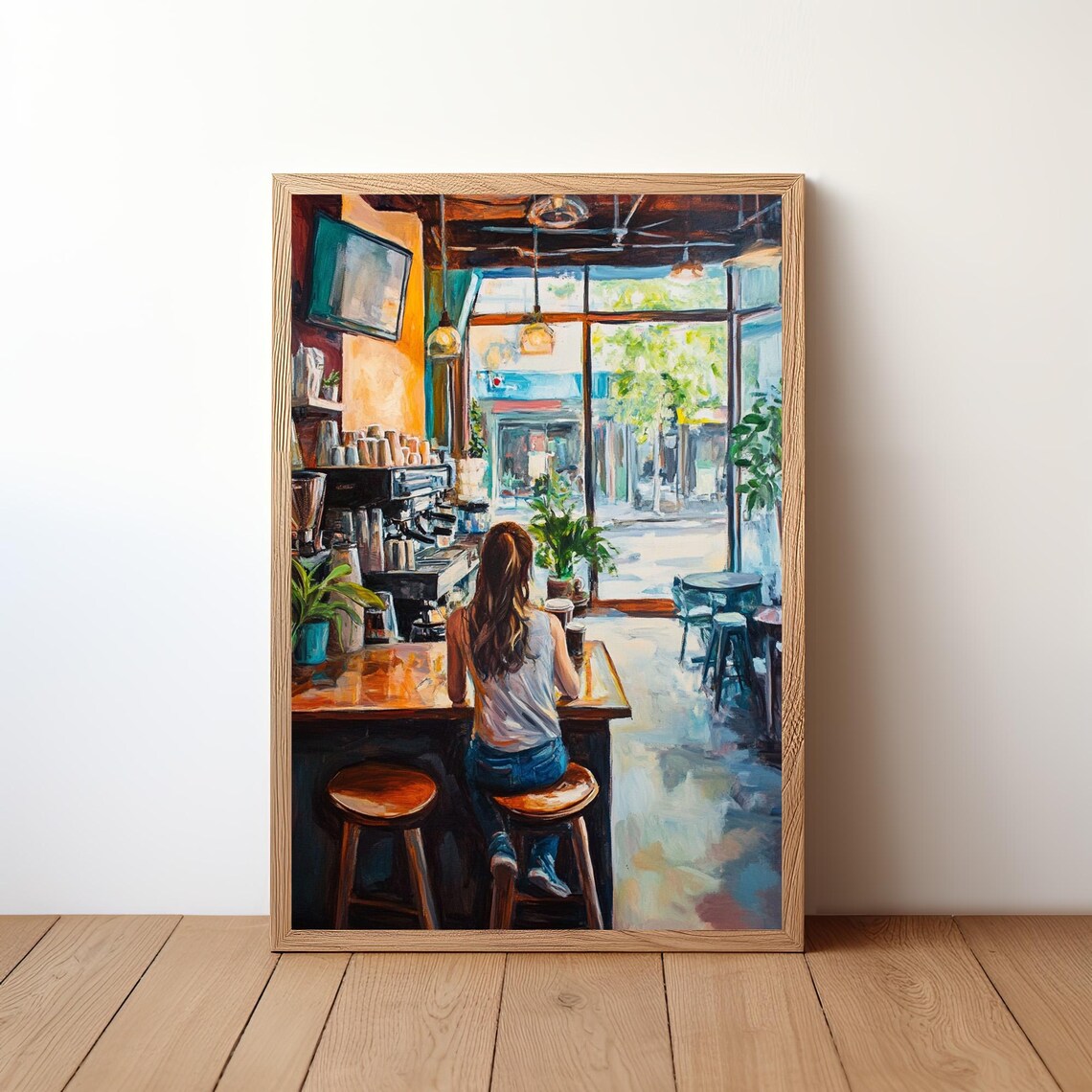 Woman At Cafe Counter Espresso Bar Oil Painting Coffee Poster