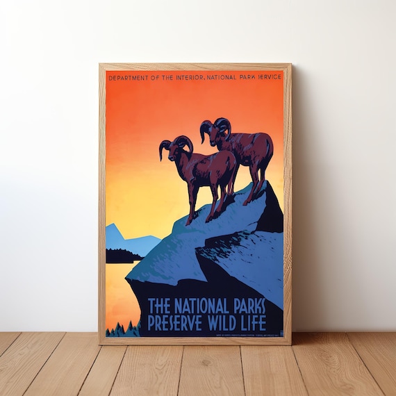 National Parks Preserve Wild Life WPA Vintage Bighorn Sheep Poster
