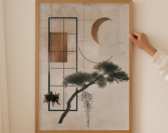 Abstract Zen Garden Mid Century Japanese Art Print