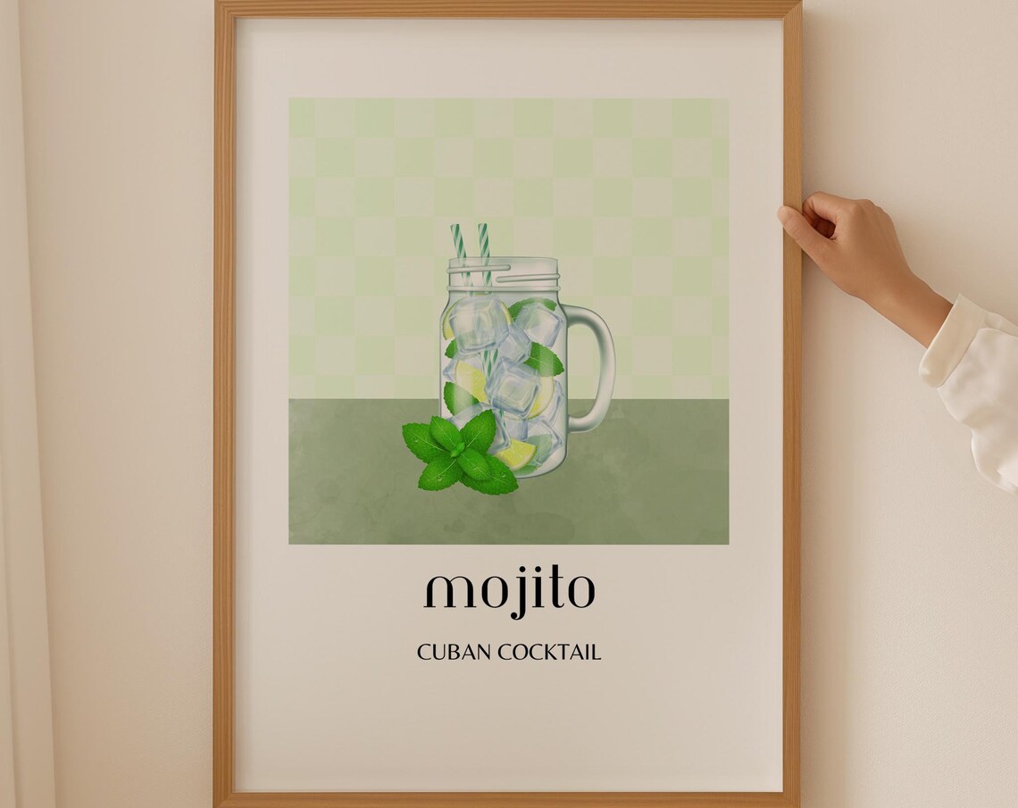 Mojito Cuban Cocktail Mason Jar Mint Ice Kitchen Bar Cart Print