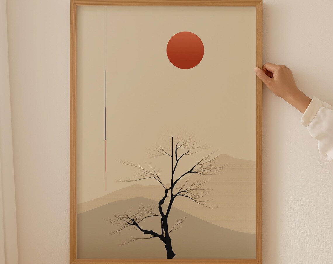 Japandi Asian Landscape, Mid-Century Modern Art Print