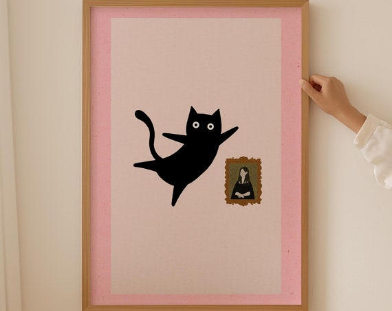 Funny Cat Meme Posters Pink Black Cat Wall Art Minimalist Girly Trendy Poster Blush Pink Nursery Print Decor Gifts For Cat Lover