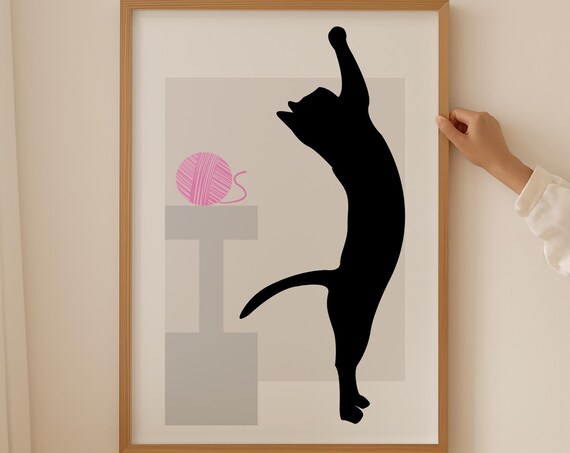Minimalist Black Cat Art Cat Portrait Abstract Aesthetic Prints Geometric Poster Baby Nursery Decor Wall Hangings For Master Bedroom