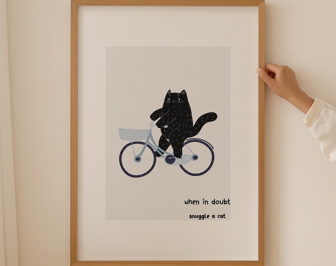 Cute Black Cat Art, Boho Nursery Wall Art Print