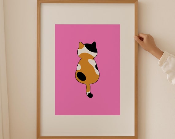 Funny Cat Posters Calico Cat Minimalist Wall Art Pink And Orange Nursery Prints Bathroom Decor Aesthetic Artwork Animal Poster Child