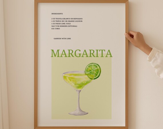 Margarita Cocktail Recipe Lime Tequila Triple Sec Watercolor Print