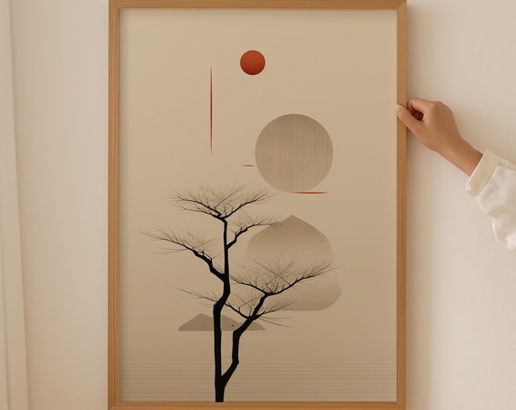 Japandi Abstract Mountain Poster Print, Wabi Sabi Decor