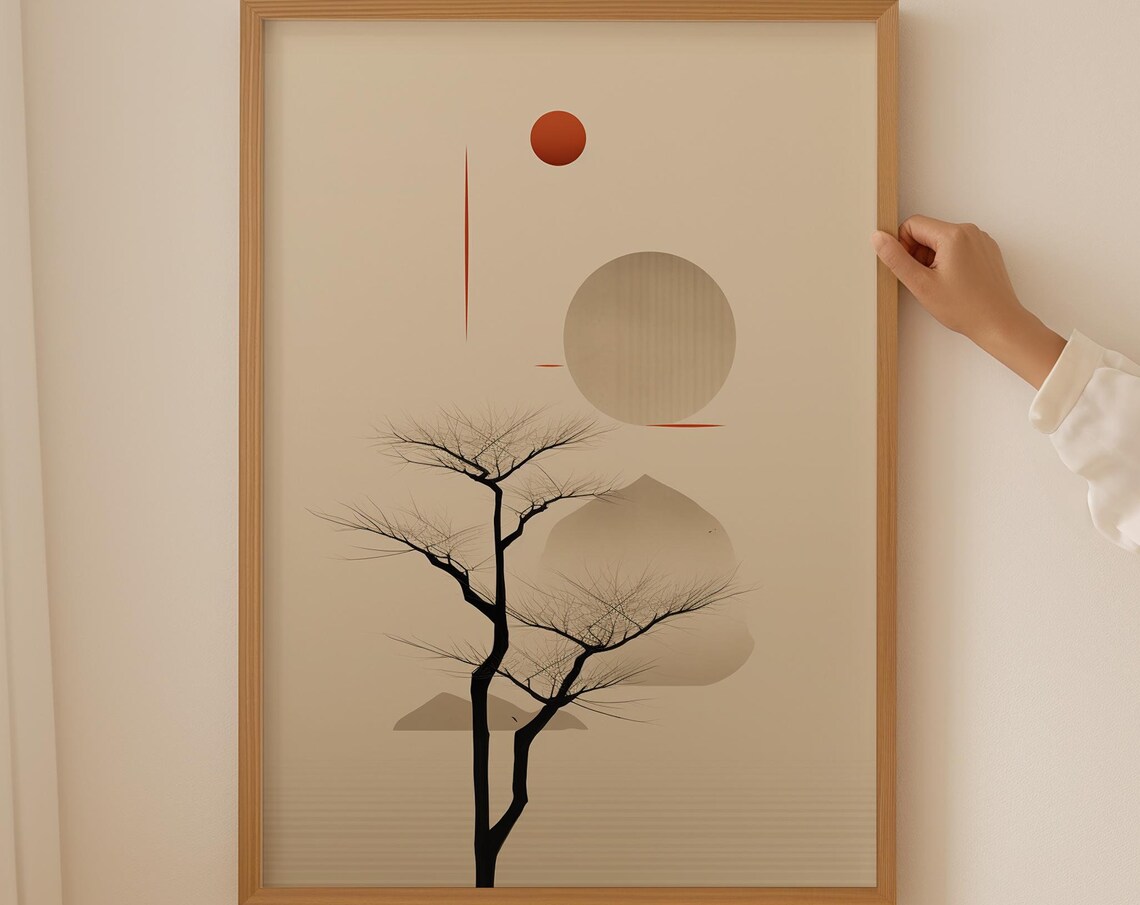 Japandi Abstract Mountain Poster Print, Wabi Sabi Decor