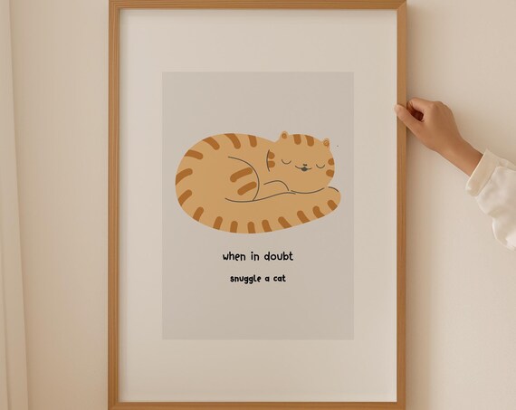 Sleeping Orange Tabby Cat When in Doubt Snuggle a Cat Poster