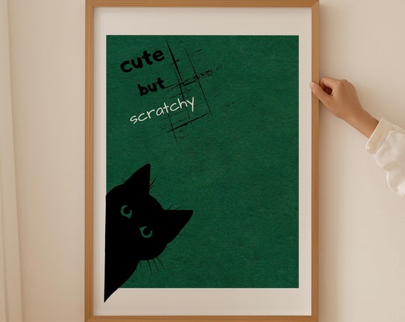 Cat Portrait Funny Posters Black Cat Art Print Cat Lover Bedroom Prints Green Wall Art Kids Room Decor Cute Cat Poster Gifts