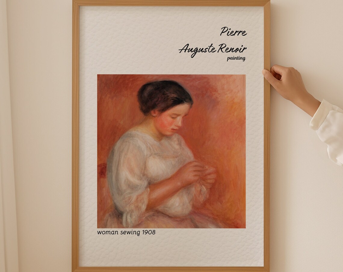 Renoir Woman Sewing 1908 Warm Portrait Impressionist Art Poster