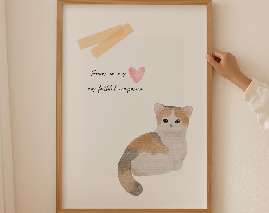 Watercolor Calico Cat Forever in My Heart Companion Art Poster