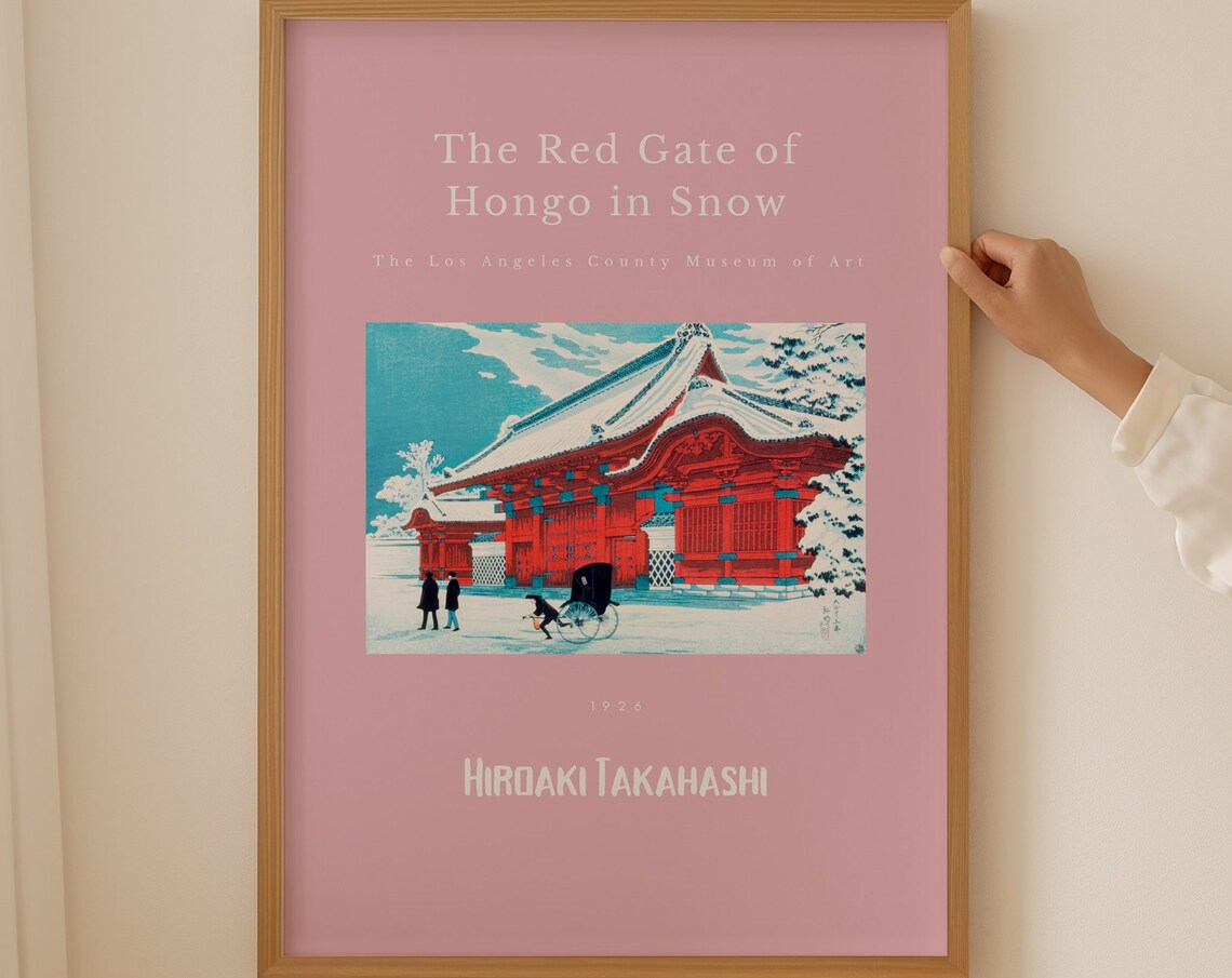 Hiroaki Takahashi Red Gate Hongo Snow 1926 Woodblock Art Poster