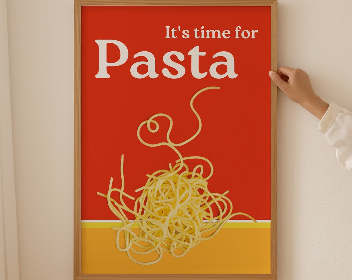 Pasta Time Spaghetti Nest Tangle Red Retro Italian Kitchen Wall Art