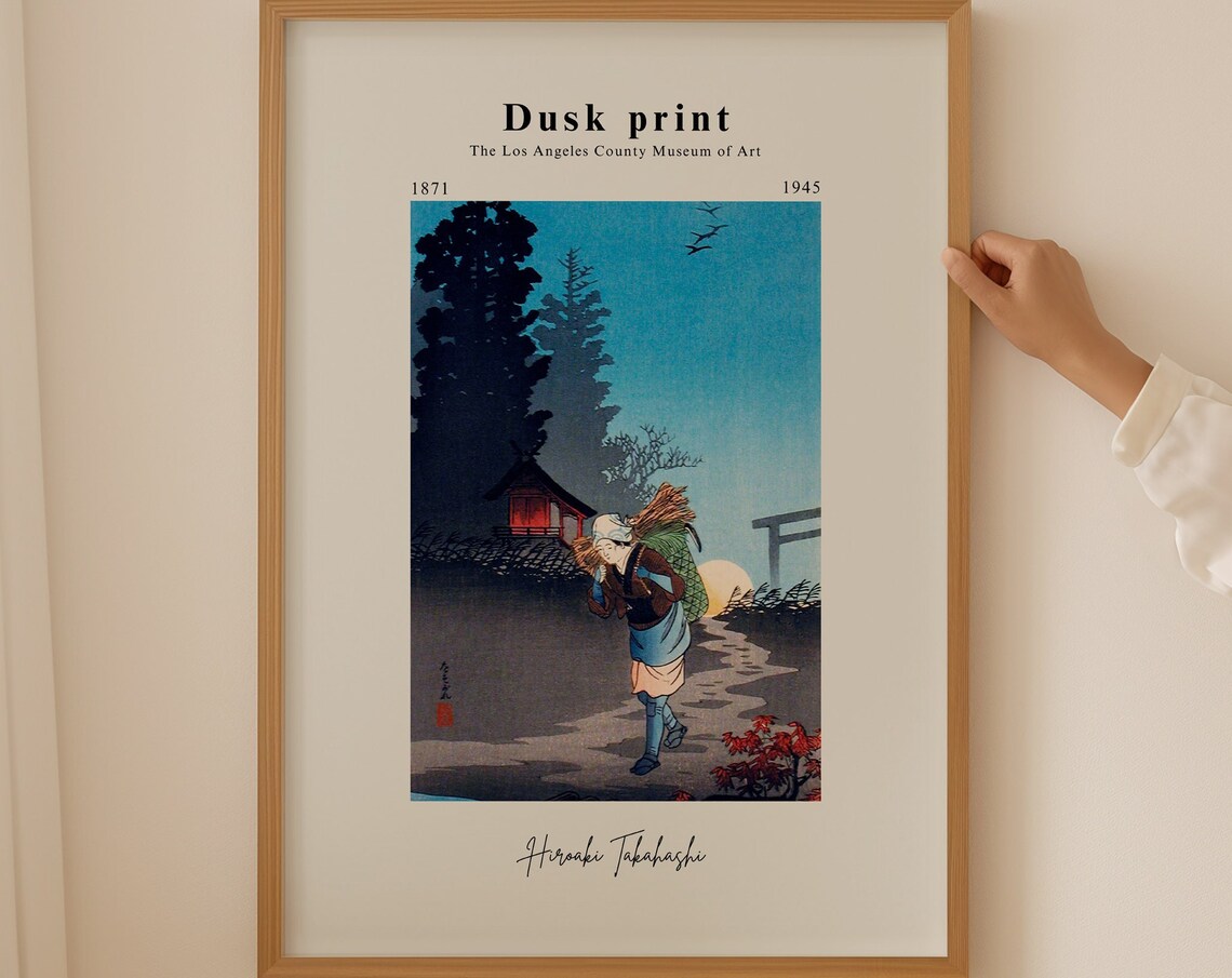 Hiroaki Takahashi Dusk Traveler Moonrise Woodblock Art Poster