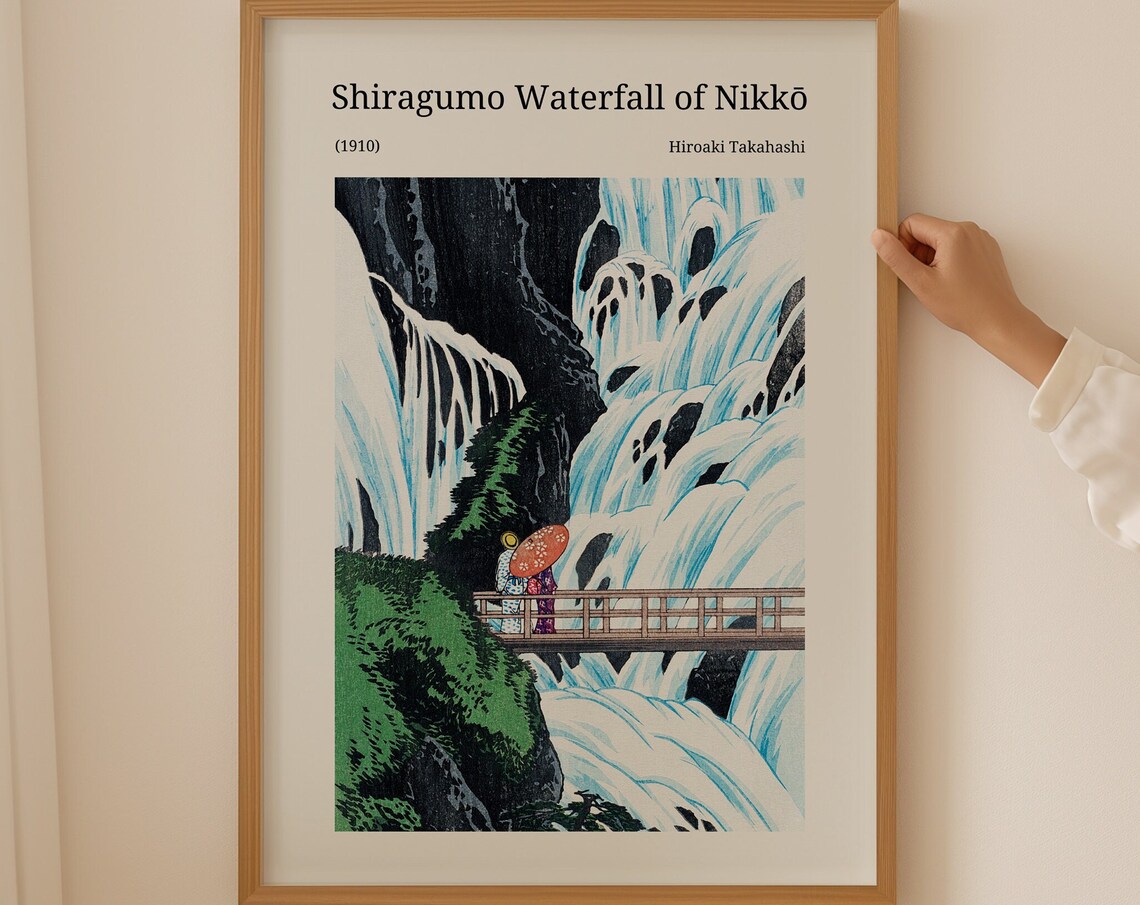 Hiroaki Takahashi Shiragumo Waterfall Nikko 1910 Woodblock Poster