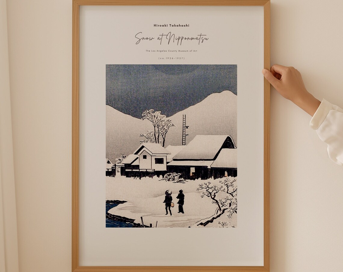 Hiroaki Takahashi Snow at Nipponmatsu 1926 Village Woodblock Poster