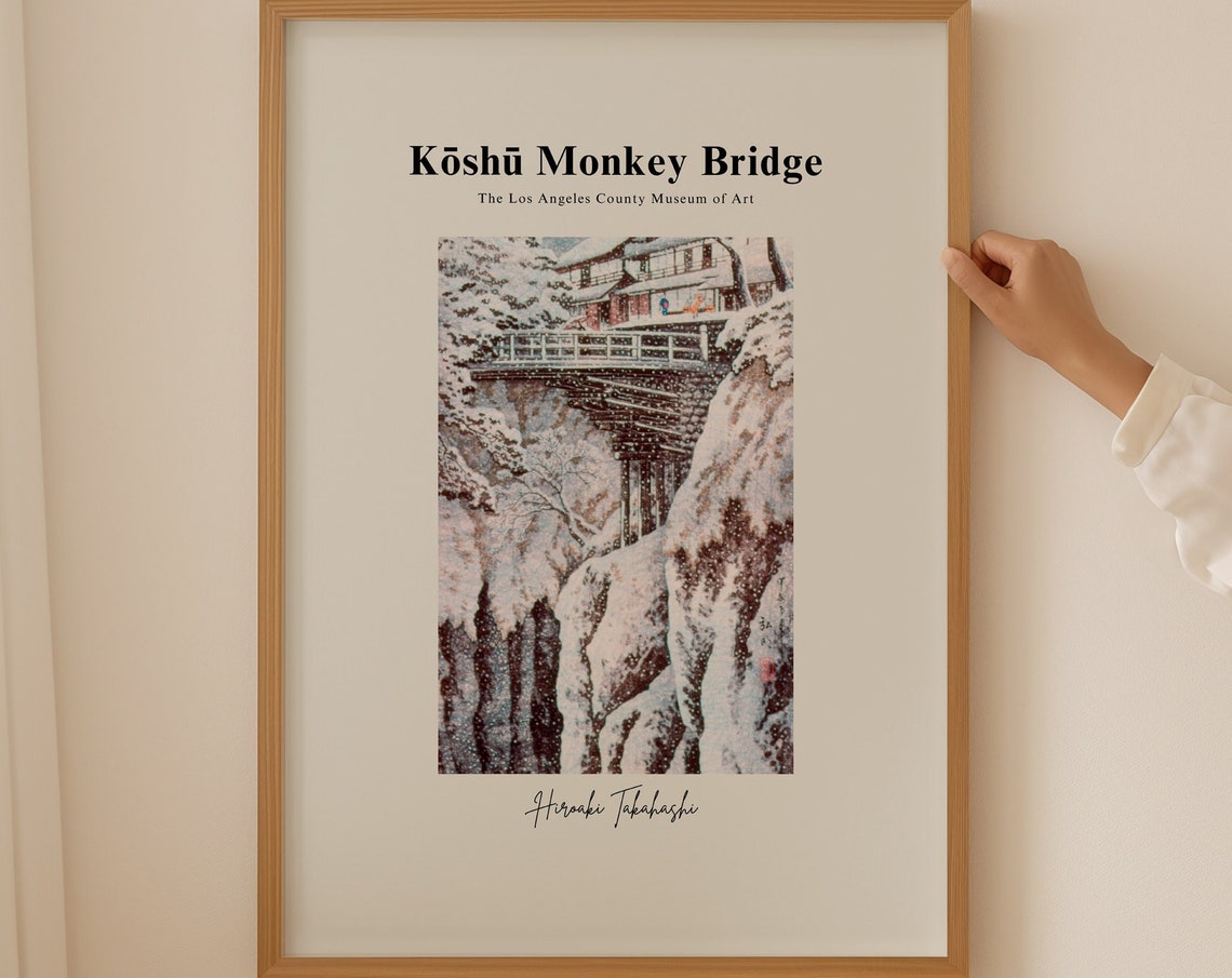 Hiroaki Takahashi Koshu Monkey Bridge Snow Woodblock Art Poster
