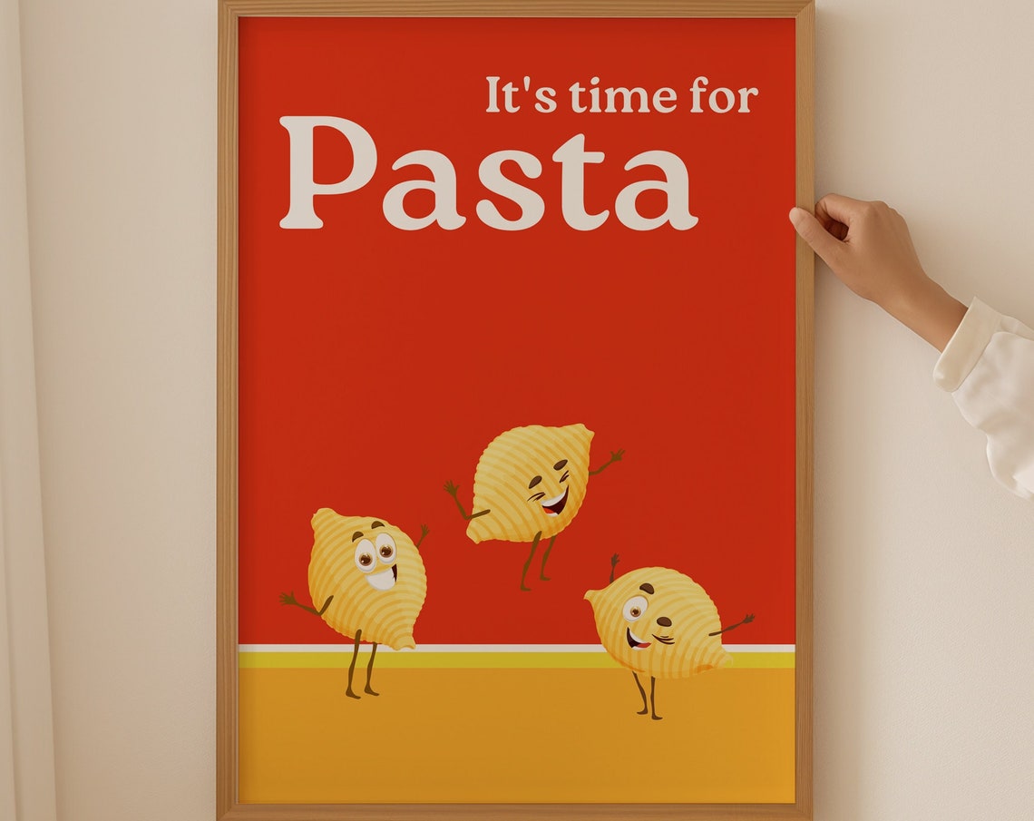 Pasta Time Dancing Shell Pasta Friends Cartoon Kitchen Wall Art