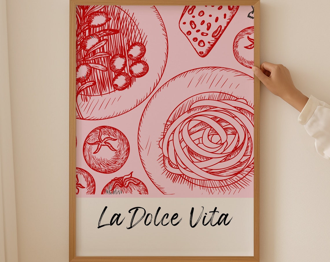 La Dolce Vita Red Line Art Pasta Tomato Italian Kitchen Art Poster