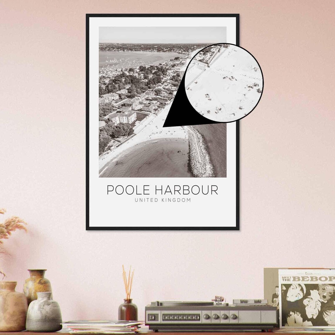 Poole Harbour UK Sandbanks Beach Aerial Black and White Poster - Image 4