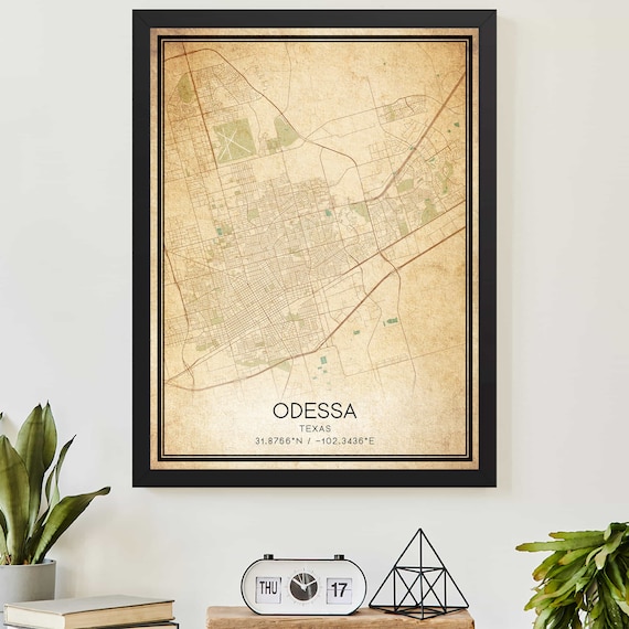 Vintage Odessa Texas City Map Poster With Printed Geographic Coordinates